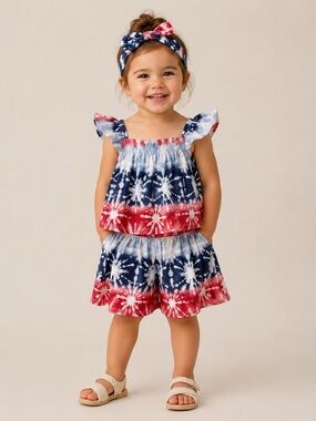NWOT btween Red, White & Blue Tie-Dye Ruffle Skirt